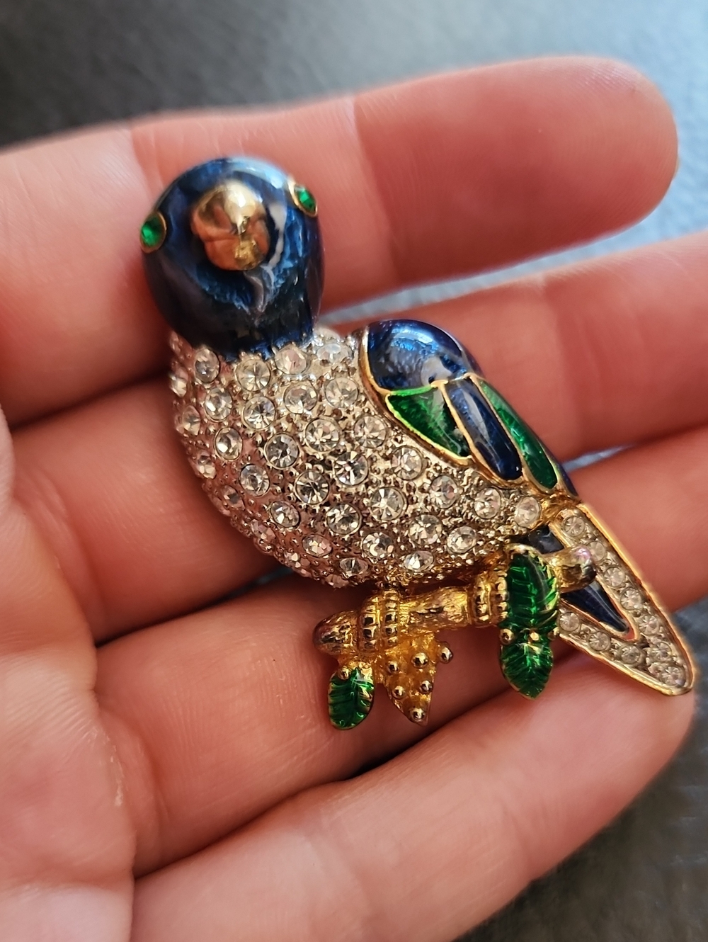 VTG Crystal Parrot Brooch Pin - Blue & Green - Picture 3 of 8